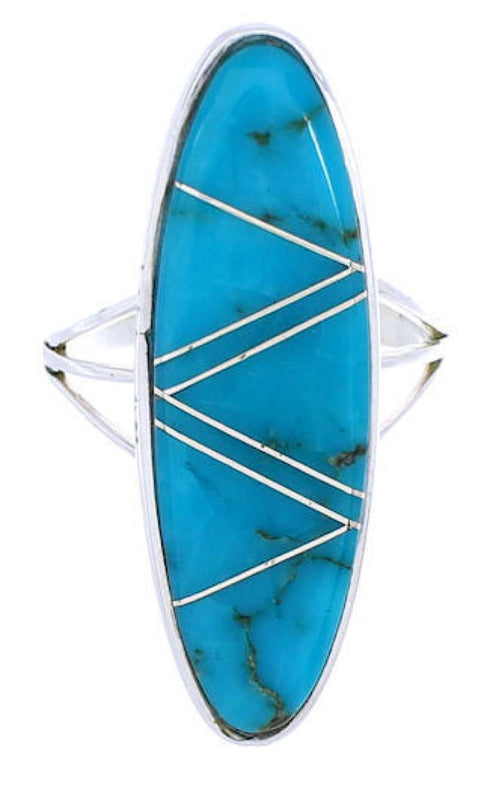 Sterling Silver Turquoise Inlay Ring Size 7-3/4 YX33646